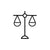 Black line drawing of a balance scale on a white background
