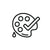 Black line art of a paint palette with a check mark on a white background