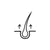 Illustration of a hair follicle with arrows indicating growth direction on a white background
