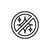 Circular icon with a crossed-out design on a white background