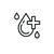 Icon of a plus sign inside a droplet with additional droplets around on a white background