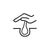 Black line drawing of a hand protecting a hair follicle on a white background