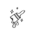 Black and white illustration of a paintbrush with stars on a white background