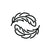 Black circular logo with feather design on a white background