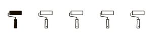 Set of six black paint roller icons on a white background