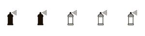 Five spray bottles with sound wave icons above them on a white background