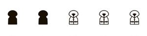 Set of six black lifejacket icons on a white background