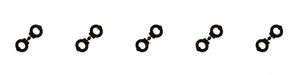 Five small chain links arranged in a row on a white background