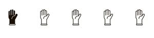 Set of six black and white gloves icons arranged in a row.
