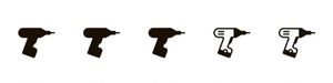Five black drill icons on a white background