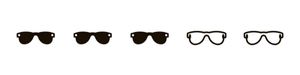 Set of six black sunglasses icons on a white background