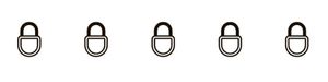 Set of six black padlock icons on a white background