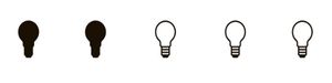 Six black light bulb icons on a white background