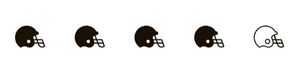 Five black helmet icons arranged in a row on a white background
