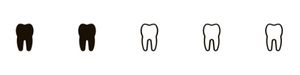 Set of five black tooth icons on a white background