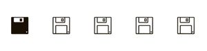 Five floppy disk icons in a row