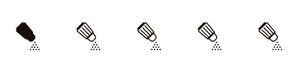 Set of five black salt shaker icons with white outlines on a light gray background