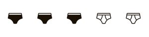 Set of five black icons representing men's underwear on a white background