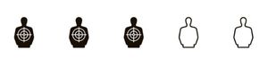 Set of five black and white icons resembling targets.
