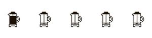 Set of five black icons of blenders on a white background