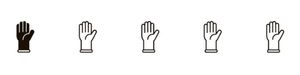 Five black gloves on a white background