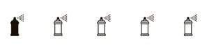 Five identical spray bottles with nozzles on a white background