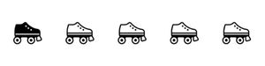 Five rollerskates on a white background