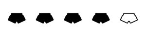 Five black icons of shorts on a white background