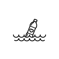Illustration of a bottle with a heart symbol floating on water