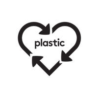 Black heart-shaped recycling symbol with 'plastic' text on a white background