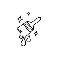 Black and white illustration of a paintbrush with stars on a white background